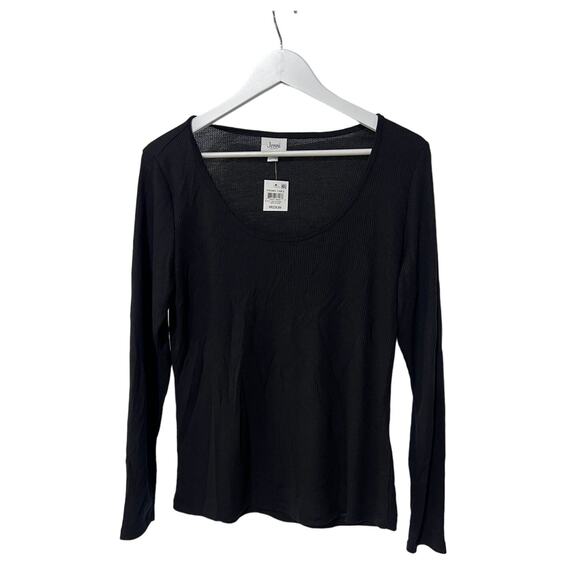 JENNI SOLID LONG-SLEEVE WAFFLE KNIT PAJAMA TOP BLACK WOMENS SIZE MEDIUM - Picture 1 of 11